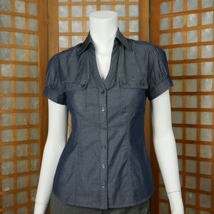 Express Dark Chambray Short Sleeve Shirt Size XS